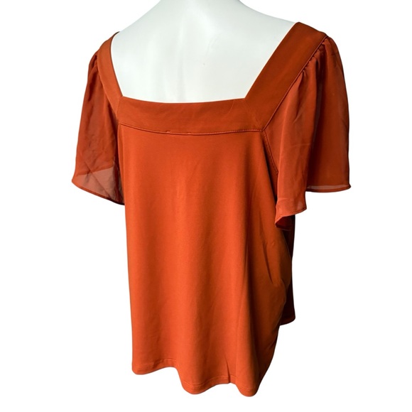 NWT, Calvin Klein Flutter-Sleeve Square-Neck Top in Rust, Sz XL - Picture 6 of 9